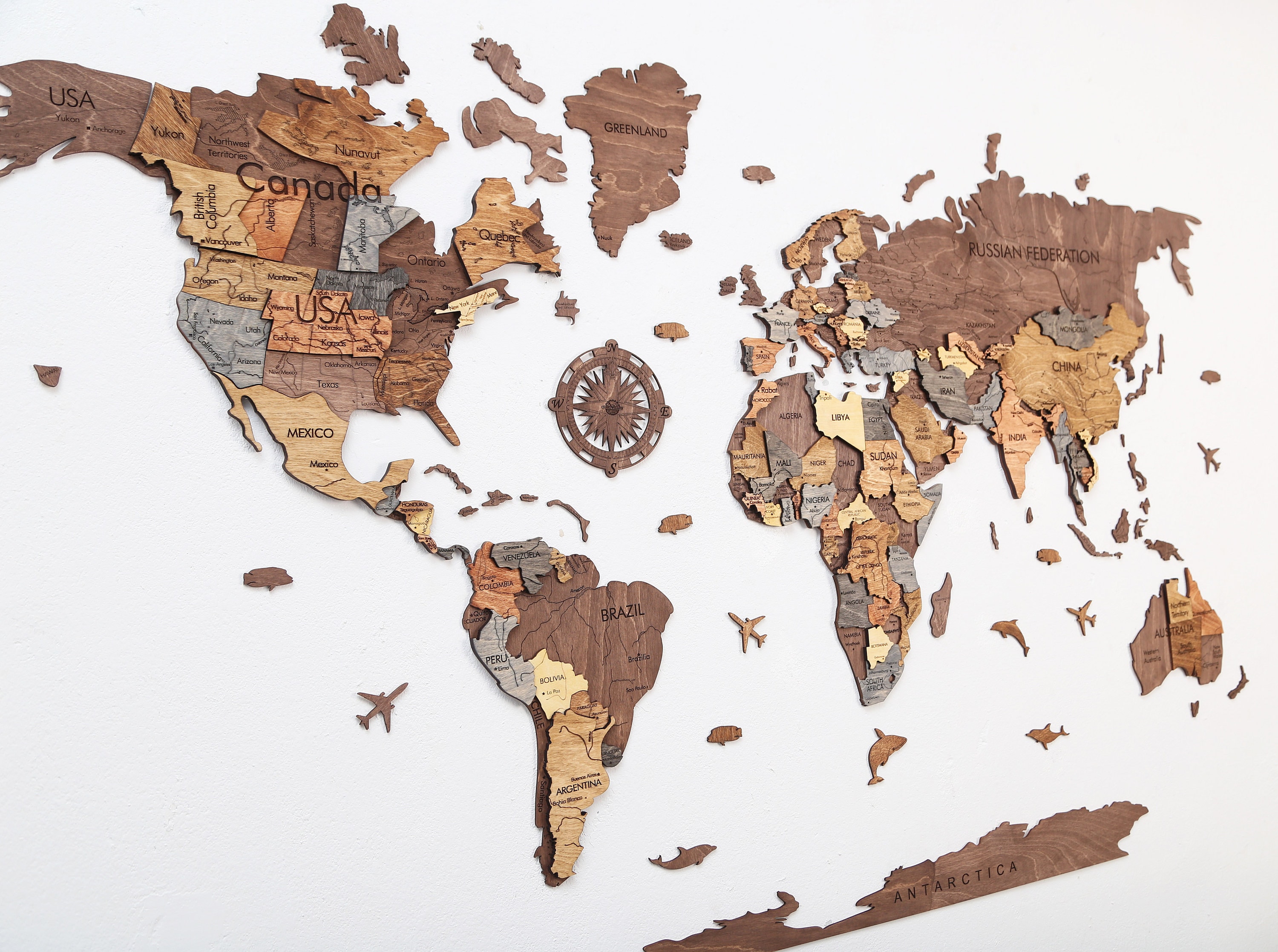 Weltkarte Holz Wall World Map Home Decor Gift Wooden World Map Etsy