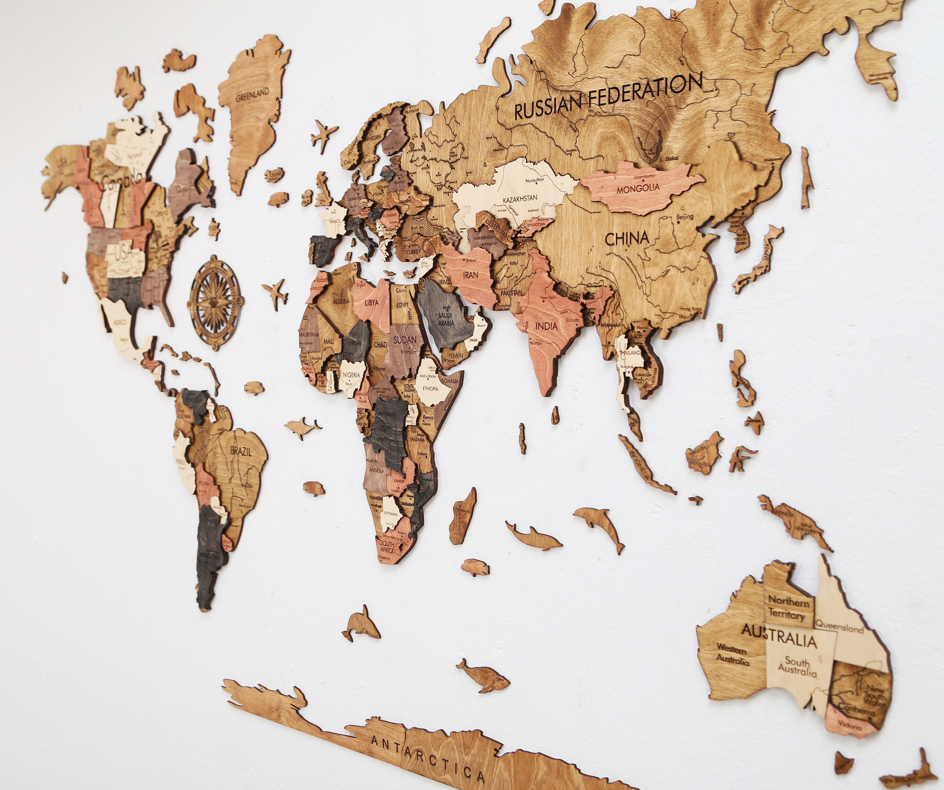 3D Wooden World Map Home Decor Large Travel Map Rustic Wall Etsy