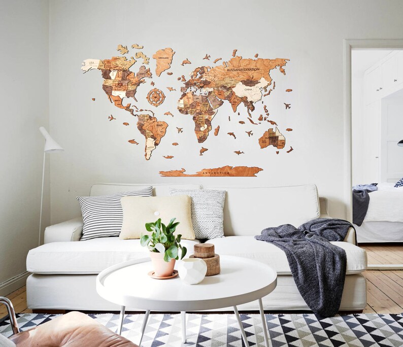 Wooden World Map Home Wall Decor Rustic Wall Decor Wood Wall Etsy