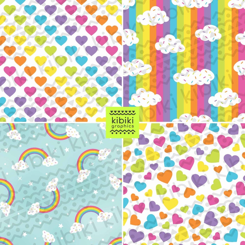 INSTANT DOWNLOAD Seamless pattern, rainbow digital paper, rainbow paper pack, printable, rainbow paper set, rainbow seamless, scrapbook image 2