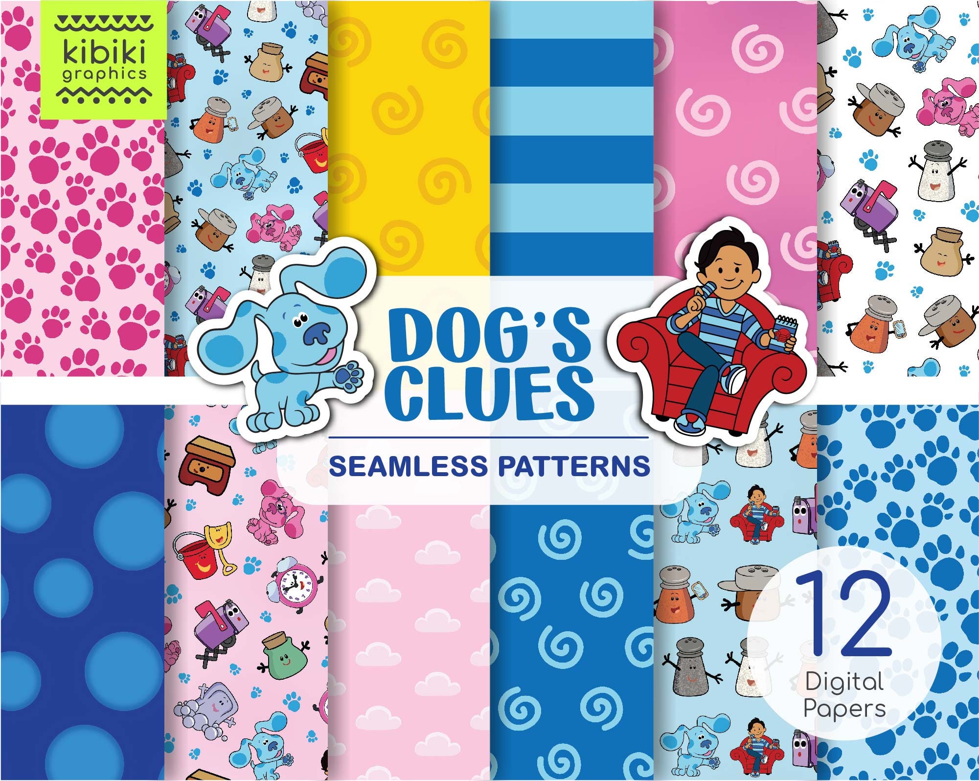 INSTANT DOWNLOAD Seamless pattern, blue dog digital paper, digital pa…