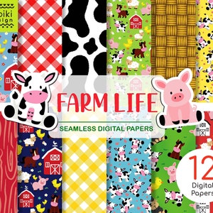 Farm animals Digital Paper Seamless pattern, animals paper, digital paper pack, farm animals, cow digital paper, farm digital seamless paper