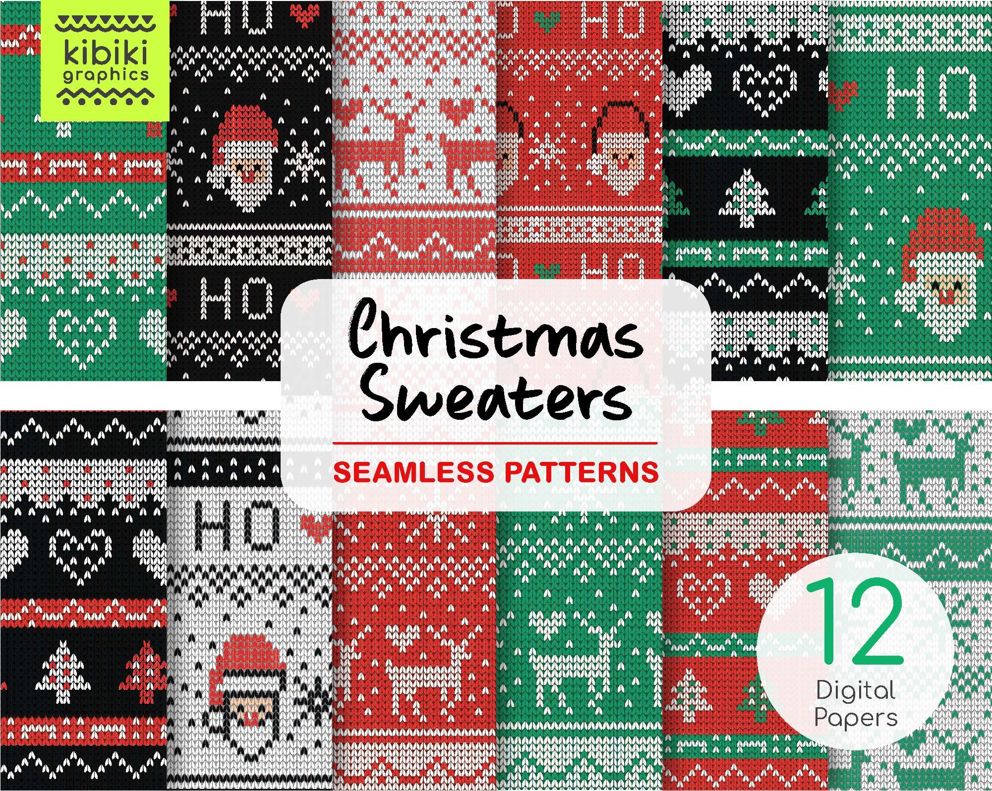 Ugly Christmas Sweater Patterns Digital Paper Set (86995)