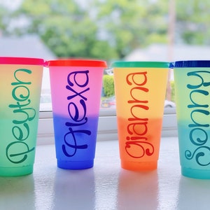 Color Changing Cold Cup W/ Matching Color Straw & Matching Color Lid ...