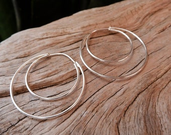 SUANA, Dainty, thin double hoops earrings, 925 silver, handmade