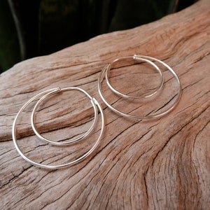 SUANA, Dainty, thin double hoops earrings, 925 silver, handmade