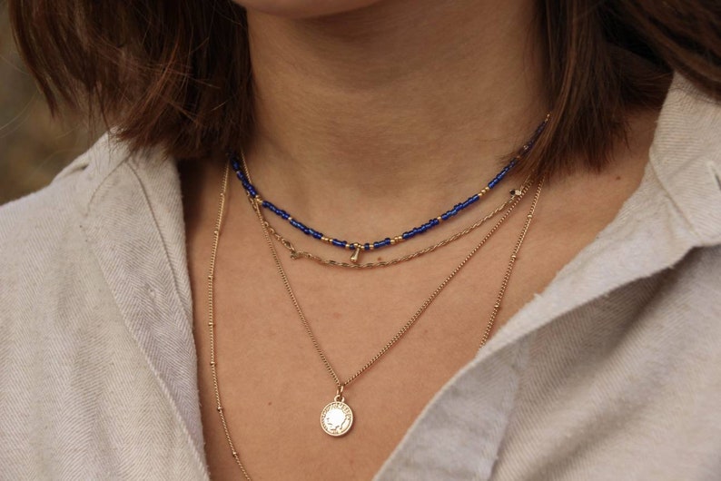 seed beads and brass drops Necklacechokerpearl necklace Rayana with colorful beads