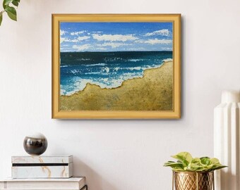 Abstract Beach Original Painting, Textured Ocean Acrylic Painting, Dreamy Tropical Art, art gift, Contemporary handmade painting, Unframed
