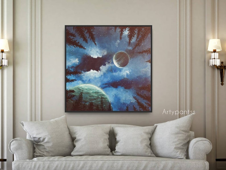 Large Galaxy Original Painting, Acrylic Painting, Wall Art Canvas, Night Sky Painting, Space Art, handmade painting, image 2