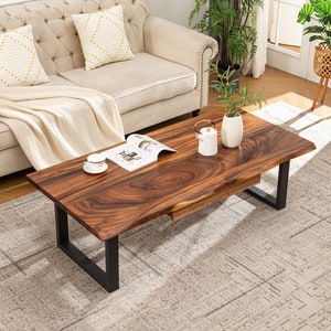 Coffee Table Tropical Hardwood, Live Edge Coffee Table, Wood Coffee Table, Walnut Coffee Table, Modern Coffee Table with Storage image 2
