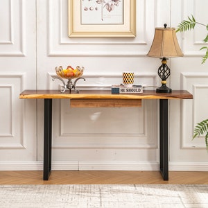 Console Table with Storage - U Shaped Legs, Tropical Hardwood, Modern, Live Edge Table, Sofa Table, Wood Sofa Table, Entryway Table