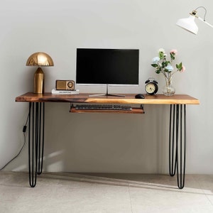 Desk - Hairpin Legs, Live Edge Desk, Wood Desk, Tropical Hardwood, Desk with Storage, Office Desk, Modern Desk, Computer Desk, Modern
