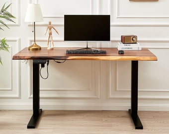 Desk - Standing Desk, Tropical Hardwood, Stand-Up Desk, Live Edge Desk, Adjustable Standing Desk, Desk with Storage, Executive Desk