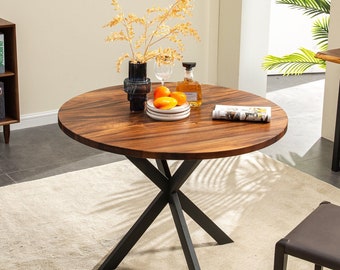 Round Dining Table - Dining Table, Round Table, Tropical Hardwood, Modern Table, Wood Table, Round Kitchen Table with Spider Legs