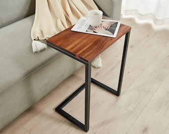 South American Walnut C Table: Modern Metal Frame End Table