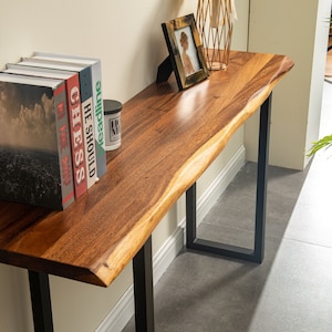 Console Table - Live Edge Sofa Table, South American Walnut, Modern, Live Edge, Sofa Table, Wood Sofa Table, Entryway Table, Metal Legs