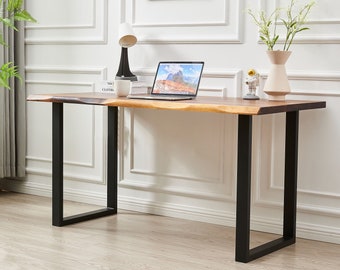 Desk - U Shaped Legs, Live Edge Desk, Wood Desk, Tropical Hardwood, Modern Desk, Office Desk, Desk with Storage, Computer Desk