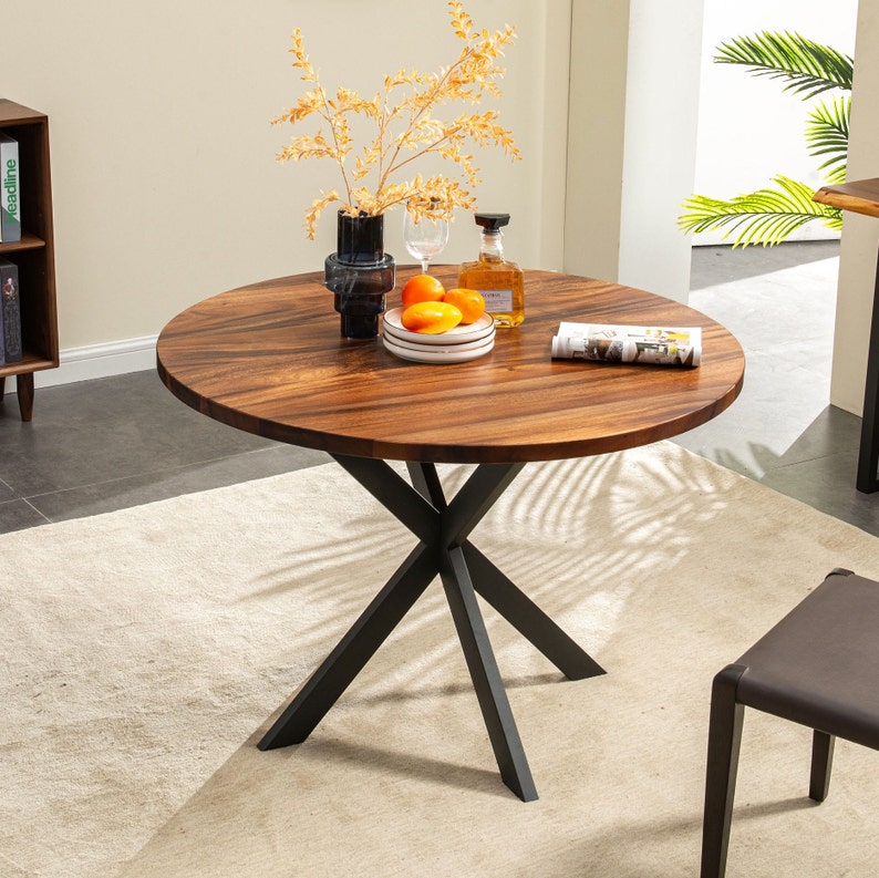 Round Dining Table Dining Table, Round Table, Tropical Hardwood, Modern Table, Wood Table, Round Kitchen Table with Spider Legs. image 4