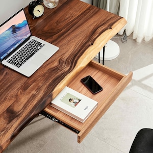 Desk Hairpin Legs, Live Edge Desk, Wood Desk, Tropical Hardwood, Desk with Storage, Office Desk, Modern Desk, Computer Desk, Modern image 6