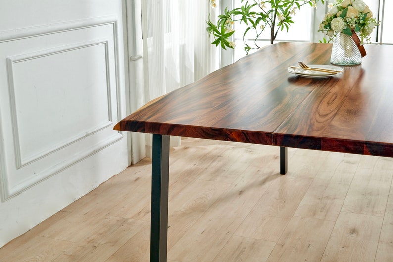Dining Table Live Edge Dining Table, Walnut Table, Tropical Hardwood, Modern Table, Wood Table, Large Kitchen Table with Steel Legs. image 5