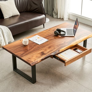 Coffee Table Tropical Hardwood, Live Edge Coffee Table, Wood Coffee Table, Walnut Coffee Table, Modern Coffee Table with U Shaped Legs image 6