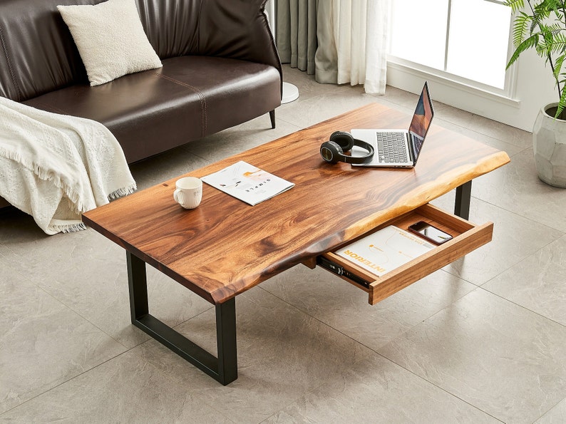 Coffee Table Tropical Hardwood, Live Edge Coffee Table, Wood Coffee Table, Walnut Coffee Table, Modern Coffee Table with U Shaped Legs image 6