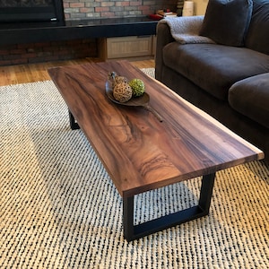 Coffee Table Tropical Hardwood, Live Edge Coffee Table, Wood Coffee Table, Walnut Coffee Table, Modern Coffee Table with U Shaped Legs image 1