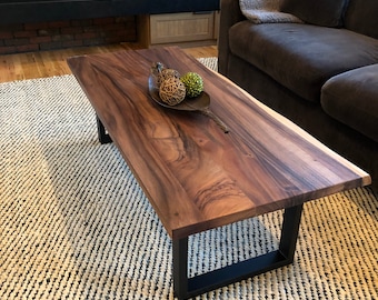 Coffee Table - Tropical Hardwood, Live Edge Coffee Table, Wood Coffee Table, Walnut Coffee Table, Modern Coffee Table with U Shaped Legs