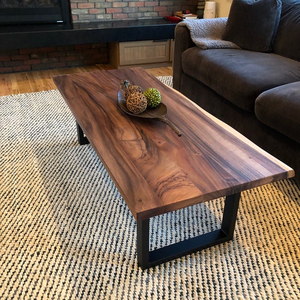 Coffee Table - Tropical Hardwood, Live Edge Coffee Table, Wood Coffee Table, Walnut Coffee Table, Modern Coffee Table with U Shaped Legs