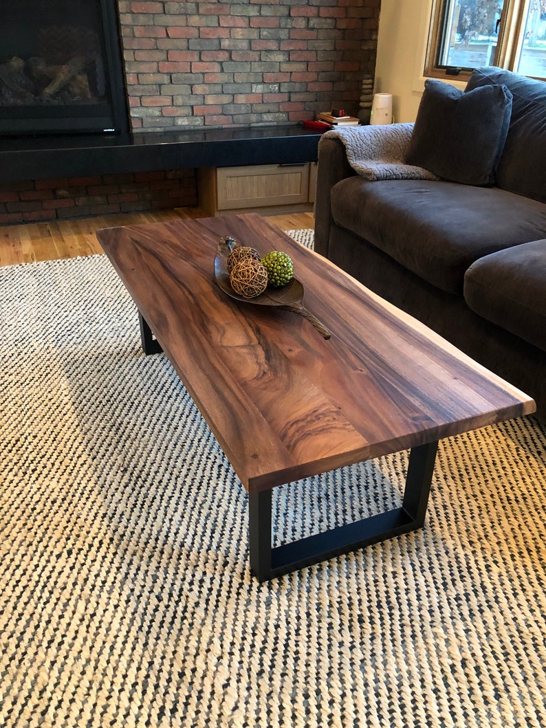 Coffee Table Tropical Hardwood, Live Edge Coffee Table, Wood Coffee Table, Walnut Coffee Table, Modern Coffee Table with U Shaped Legs image 1