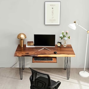 Desk Hairpin Legs, Live Edge Desk, Wood Desk, Tropical Hardwood, Desk with Storage, Office Desk, Modern Desk, Computer Desk, Modern image 7