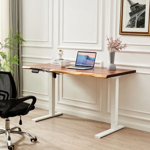 Desk Standing Desk, Motorized Frame, Tropical Hardwood, Stand Up Desk, Live Edge Desk, Adjustable Standing Desk, Desk With Storage image 3