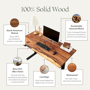 Live Edge Walnut Standing Desk: Adjustable Height, Black Frame zdjęcie 6