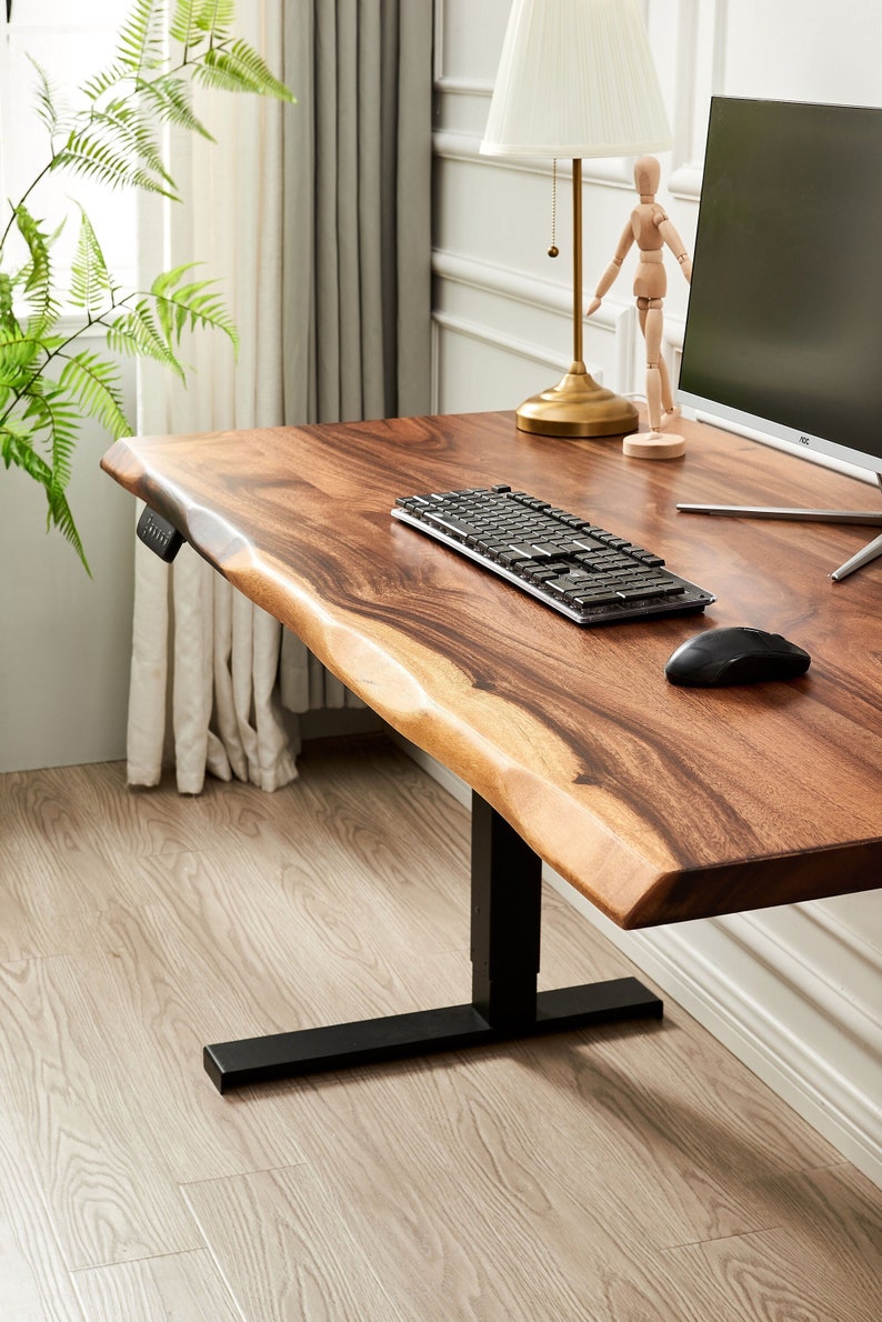 Standing Desk - Black Frame, South American Walnut, Desk, Live Edge Desk, Adjustable Desk, Desk with Storage, Sit Stand Desk, Standing Desk