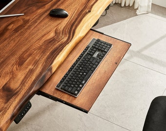 Keyboard Tray – Keyboard Tray Add-on, Tropical Hardwood, Desk Tray, Desk Keyboard Tray, Desk Storage, Desk, Keyboard and Mouse