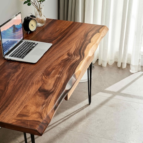 Live Edge Walnut Desk: Modern Industrial Hairpin Legs