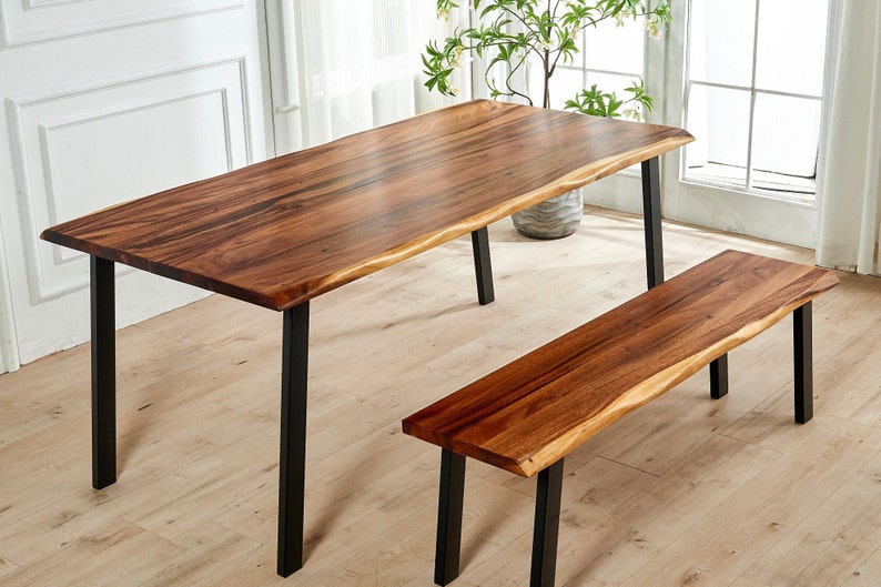 Dining Table Live Edge Dining Table, Walnut Table, Tropical Hardwood, Modern Table, Wood Table, Large Kitchen Table with Steel Legs. image 2