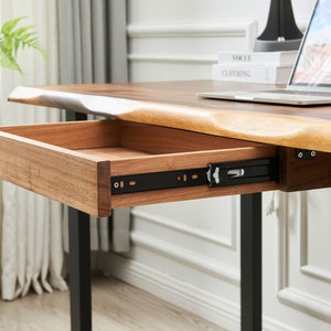 Desk U Shaped Legs, Live Edge Desk, Wood Desk, Tropical Hardwood, Modern Desk, Office Desk, Desk with Storage, Computer Desk image 6