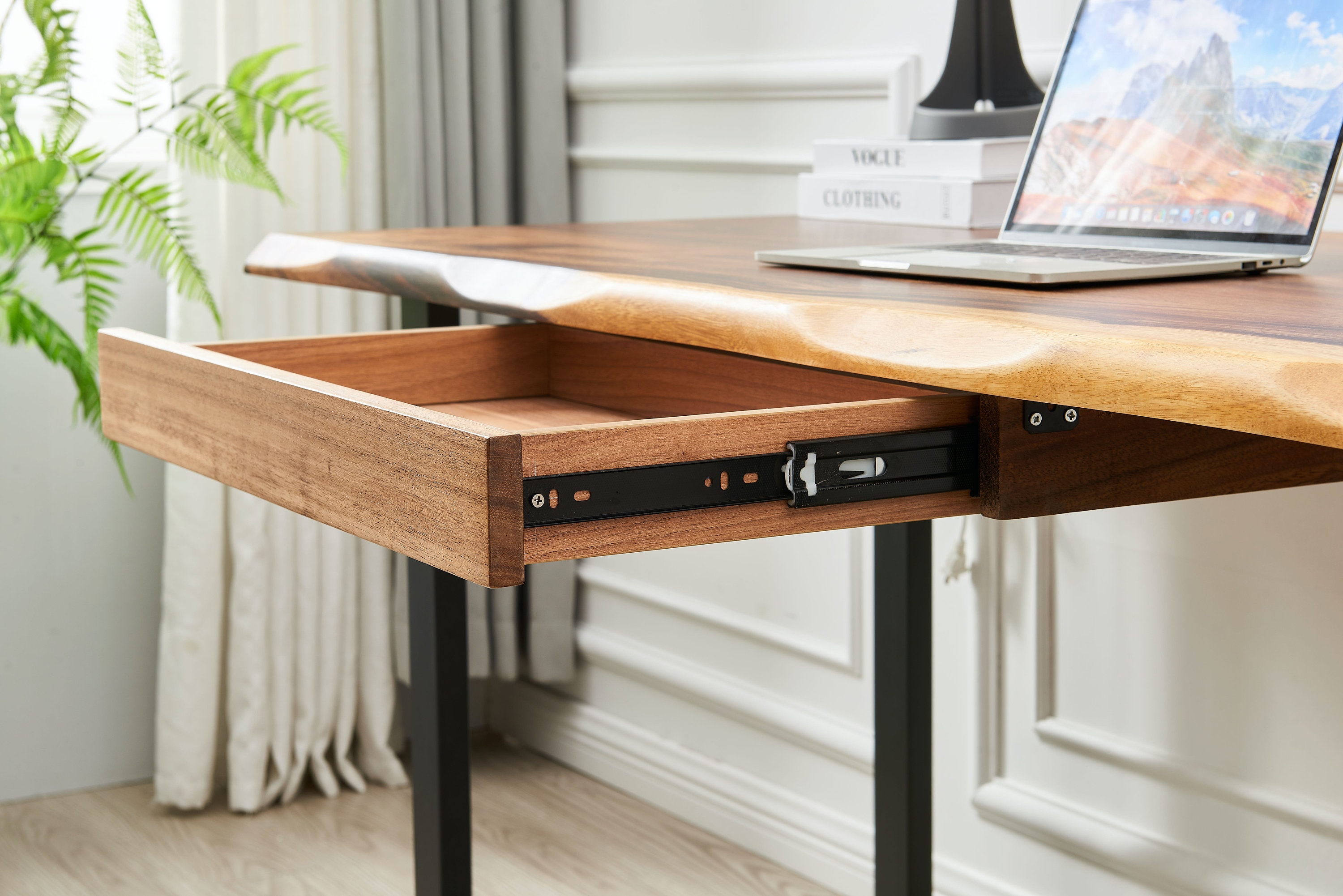 Desk U Shaped Legs Live Edge Desk Wood Desk Tropical Hardwood