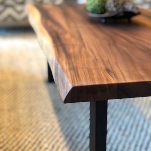 Coffee Table Tropical Hardwood, Live Edge Coffee Table, Wood Coffee Table, Walnut Coffee Table, Modern Coffee Table with U Shaped Legs image 2