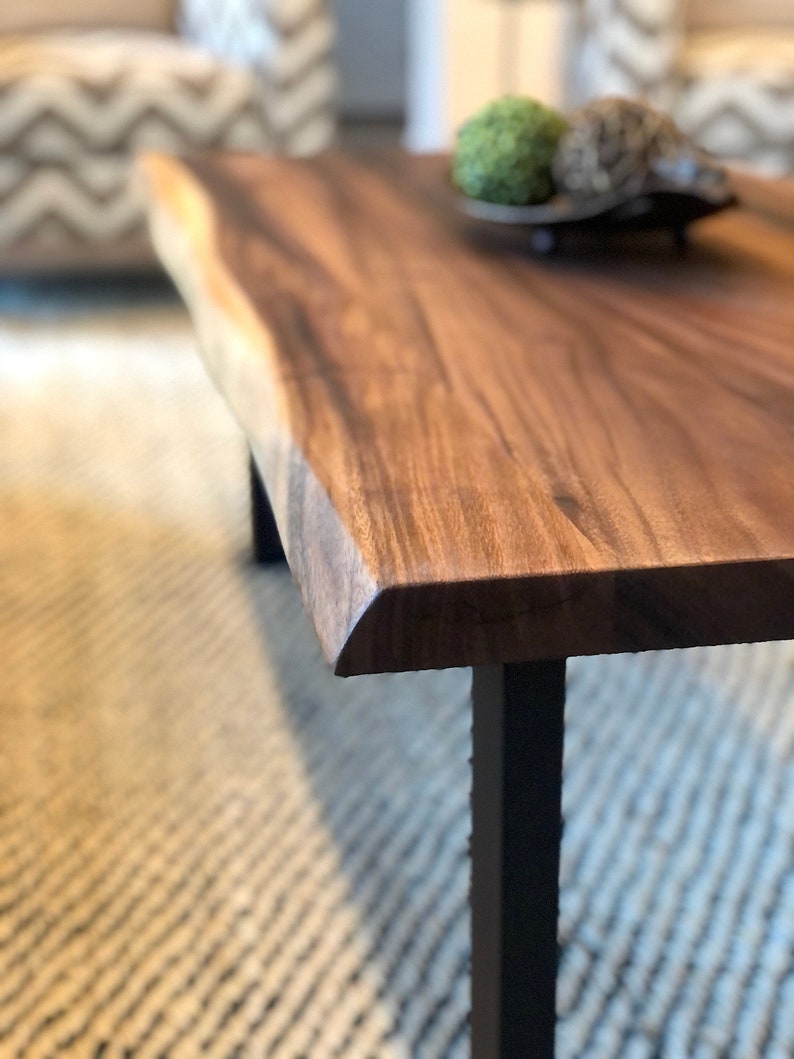 Coffee Table Tropical Hardwood, Live Edge Coffee Table, Wood Coffee Table, Walnut Coffee Table, Modern Coffee Table with U Shaped Legs image 2