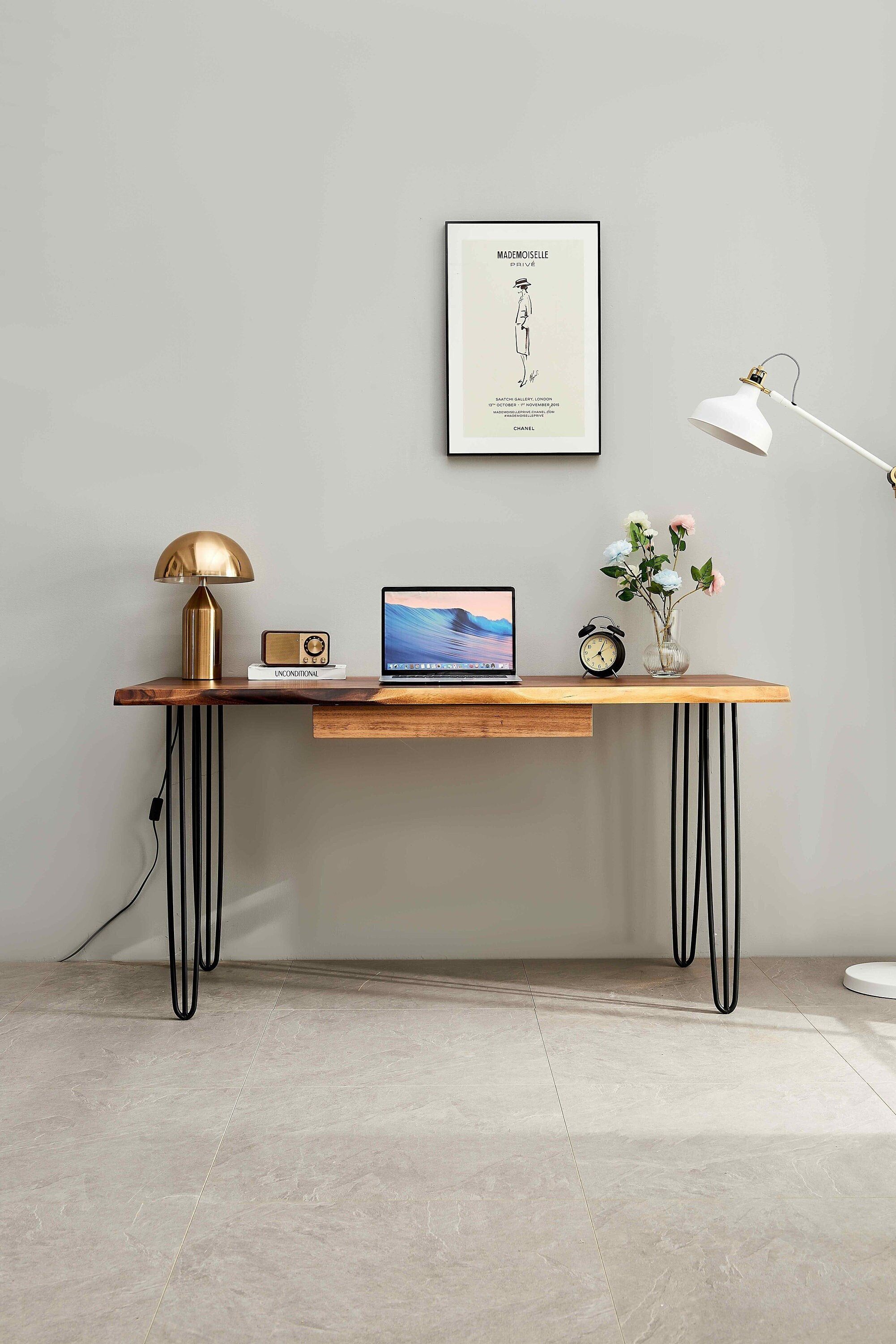 Desk Hairpin Legs Live Edge Desk Wood Desk South American Walnut Desk With Storage Office Desk Modern Desk Computer Desk Modern Etsy