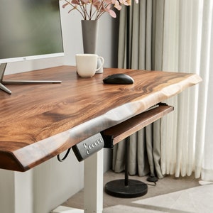 Desk - Standing Desk, Motorized Frame, South American Walnut, Stand Up Desk, Live Edge Desk, Adjustable Standing Desk, Desk With Storage