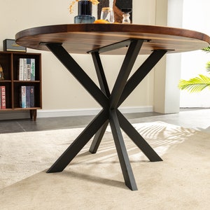 Round Dining Table Dining Table, Round Table, Tropical Hardwood, Modern Table, Wood Table, Round Kitchen Table with Spider Legs. image 2