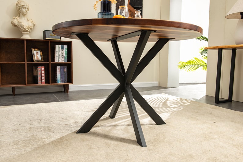 Round Dining Table Dining Table, Round Table, Tropical Hardwood, Modern Table, Wood Table, Round Kitchen Table with Spider Legs. image 2