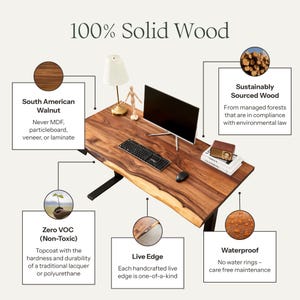 Live Edge Walnut Standing Desk: White Frame Adjustable Height image 6