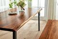 Live Edge Walnut Dining Table: Modern Steel Legs, Hand-Crafted