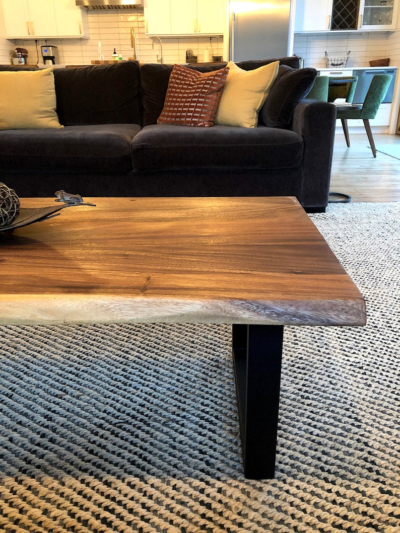 Coffee Table Tropical Hardwood, Live Edge Coffee Table, Wood Coffee Table, Walnut Coffee Table, Modern Coffee Table with U Shaped Legs image 3