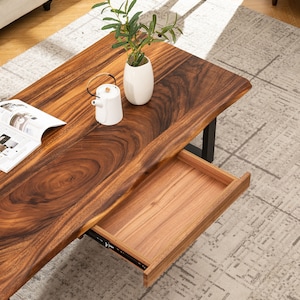 Coffee Table Tropical Hardwood, Live Edge Coffee Table, Wood Coffee Table, Walnut Coffee Table, Modern Coffee Table with Storage image 4