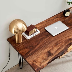 Desk Hairpin Legs, Live Edge Desk, Wood Desk, Tropical Hardwood, Desk with Storage, Office Desk, Modern Desk, Computer Desk, Modern image 4